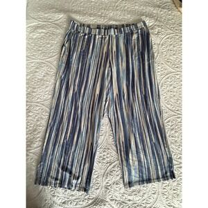 Denim & Co Beach Blue Striped Crop Pants Womens 1XP Petite Wide Leg A351804